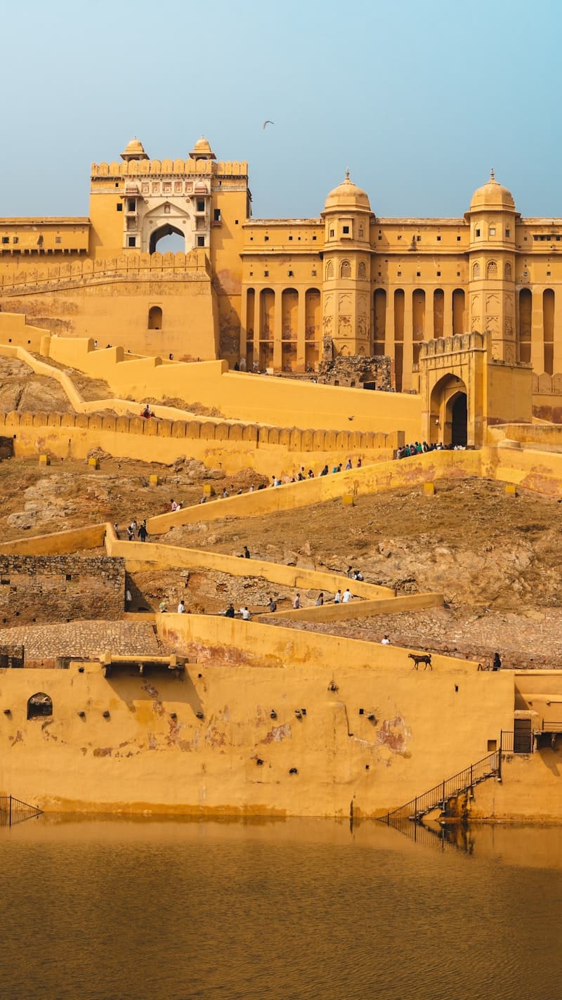 Amber Fort rising above Maota Lake near Jaipur