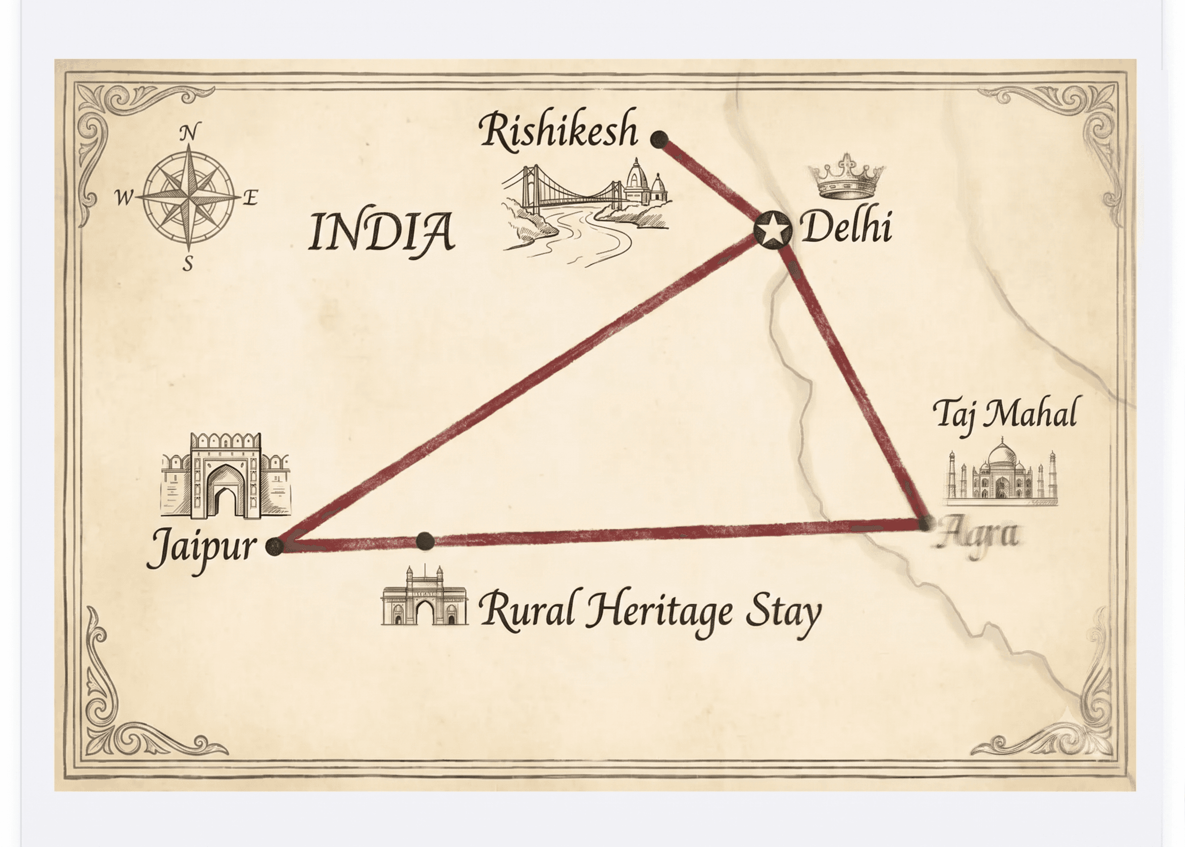 Golden Triangle India: Diwali & Yoga Retreat route map